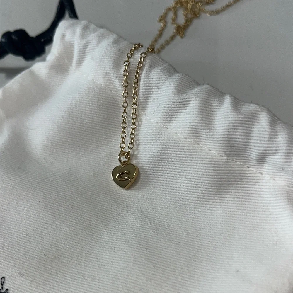 Coach Gold-Tone Necklace with Green Heart Charm - Picture 2 of 4